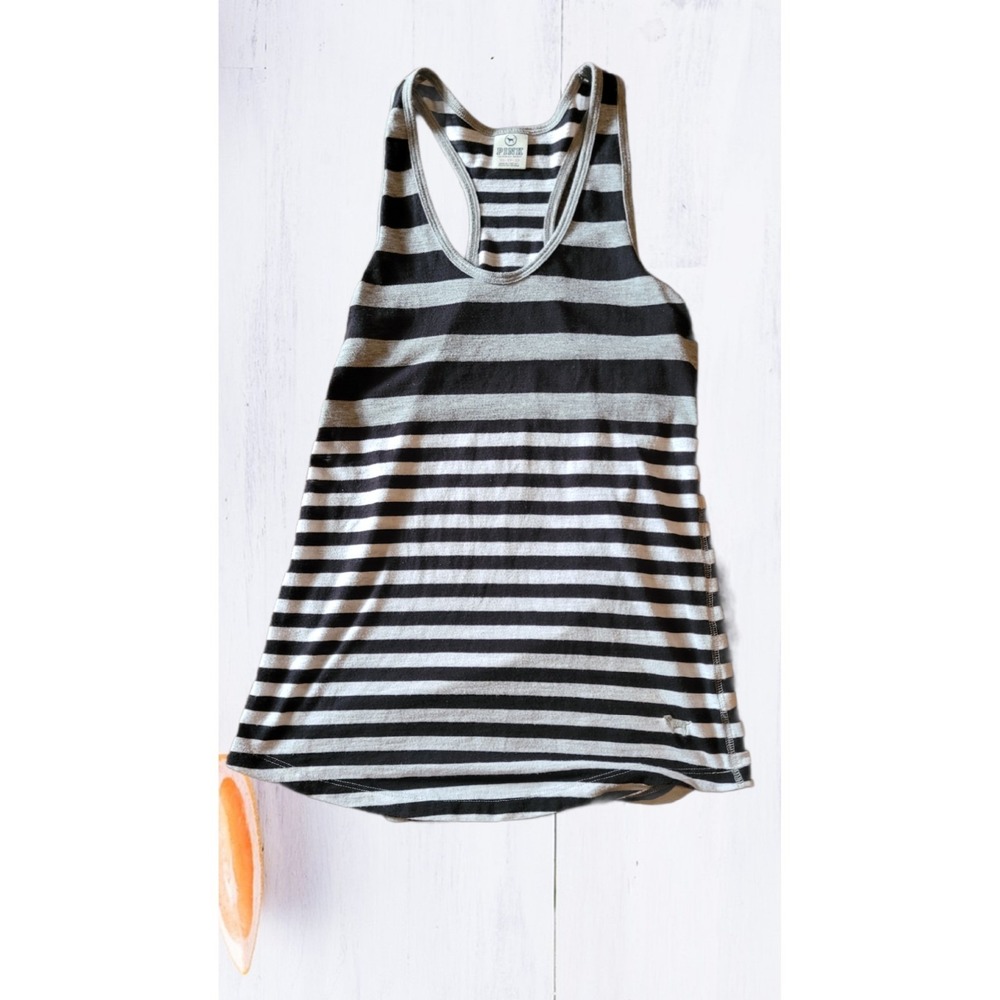 Victorias Secret PINK Tank Top XS‎ Extra Small Black Gray Striped Racerback Tee